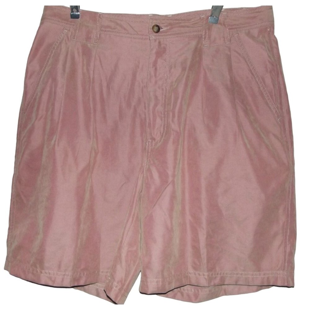 Mens Shorts Size 33 Brick Red Soft Nylon Polyester Dress pleated (8" inseam)